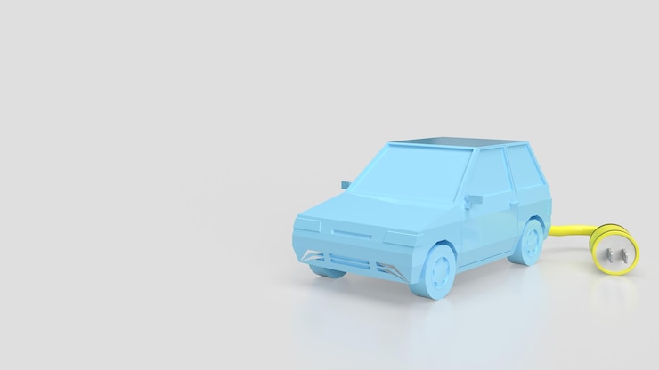 Foto el coche y el enchufe eléctrico para el concepto de tecnología 3d renderxa