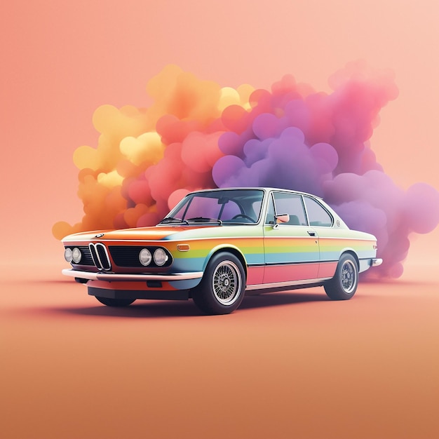 Un coche de época con un fondo colorido