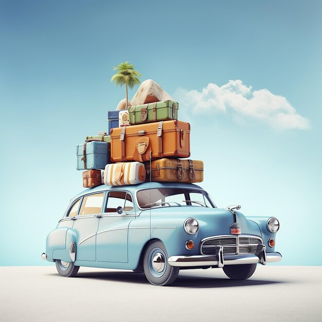 Foto coche con equipaje y accesorios de verano