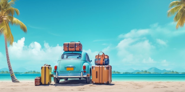 Coche con equipaje listo para las vacaciones de verano.