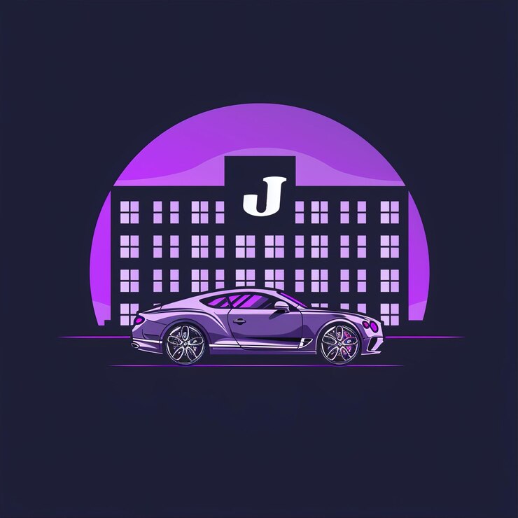 Foto un coche está estacionado frente a un edificio con la letra j en él