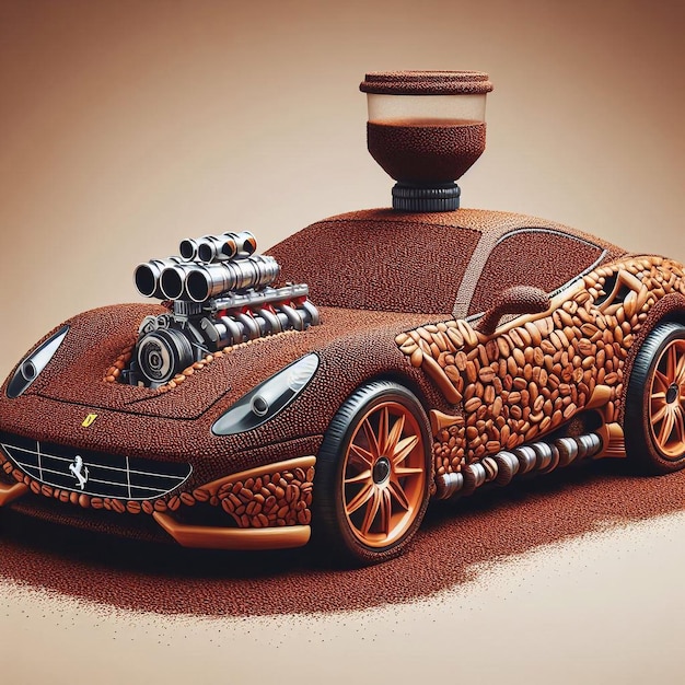 El coche está hecho de granos de café coche lindo creativo