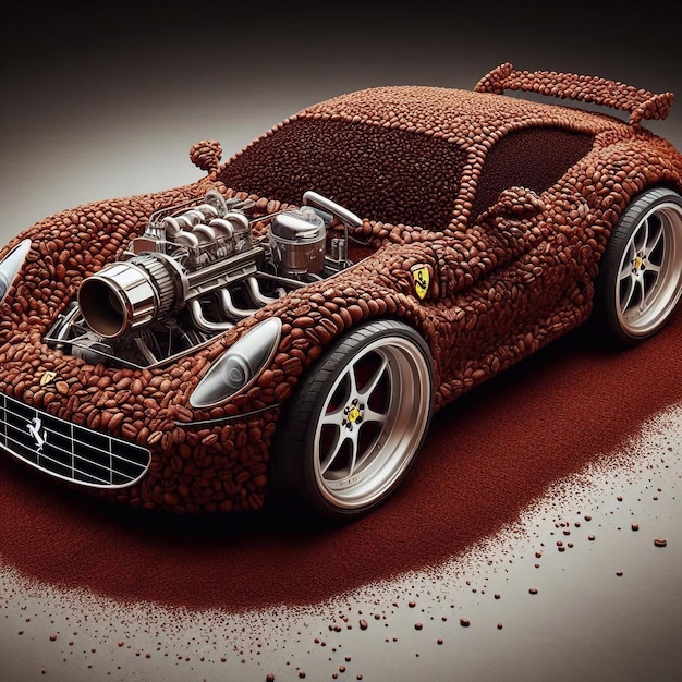 El coche está hecho de granos de café coche lindo creativo