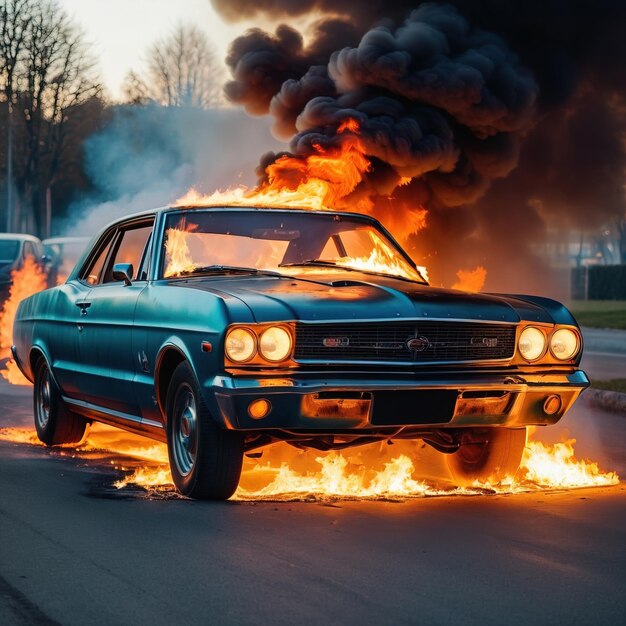 El coche está en llamas.