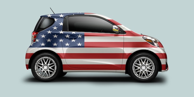 Coche de Estados Unidos con bandera americana