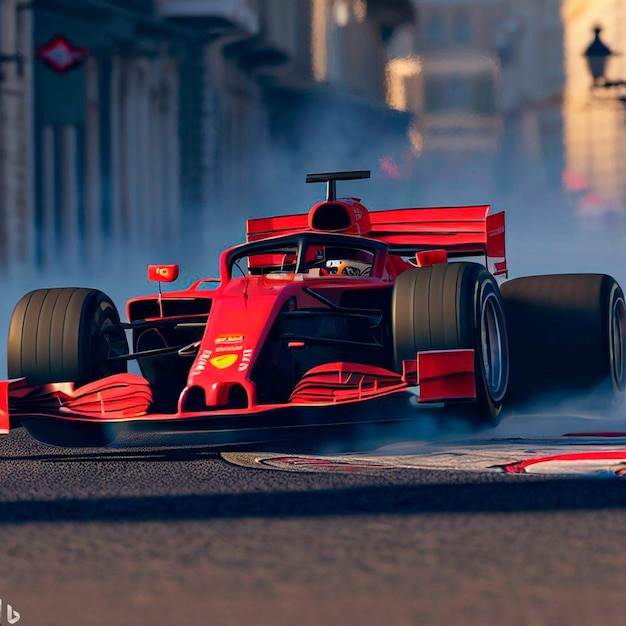 UN COCHE F1 EN UNA CALLE CON HUMO EN LOS NEUMÁTICOS