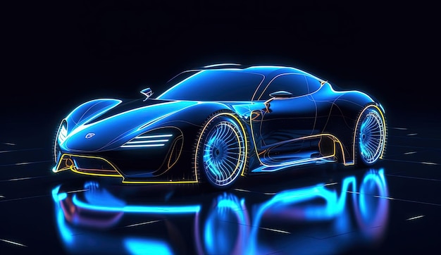 un coche de fondo azul con luces encendidas