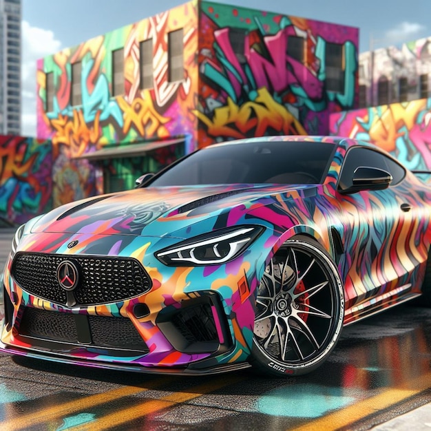 coche en un fondo de graffiti