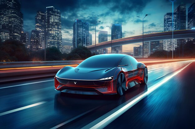 Foto el coche futurista es un concepto de automóvil futurista. el coche del futuro presenta automóviles eléctricos.