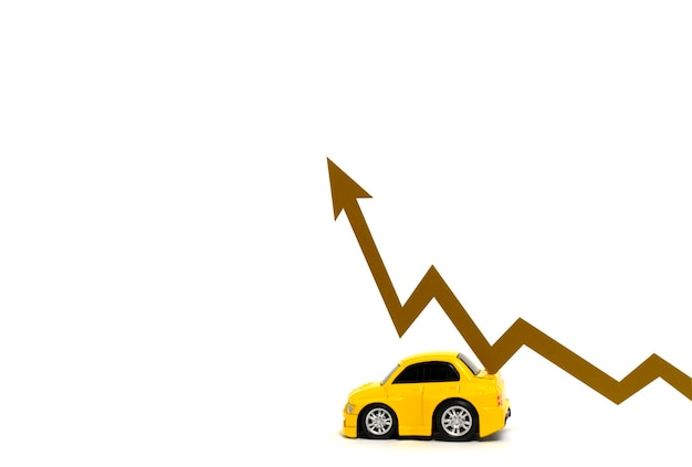 Coche y gráfico con una flecha que indica un aumento en los precios de los coches