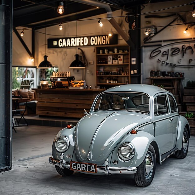 Foto un coche gris está estacionado frente a una tienda que dice geff