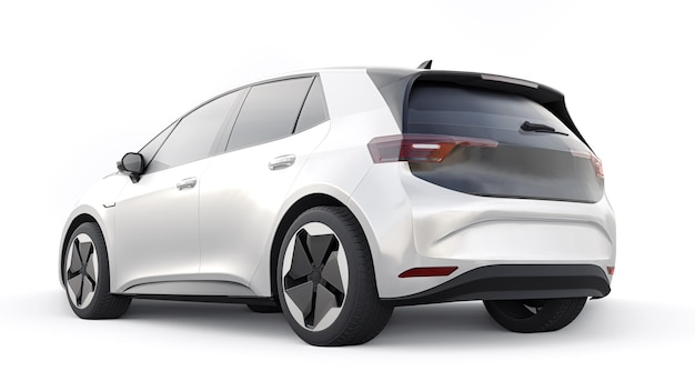Coche hatchback urbano eléctrico blanco de nueva generación con ilustración 3d de autonomía extendida