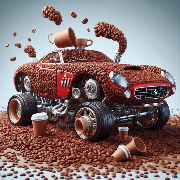 Foto el coche está hecho de granos de café coche lindo creativo