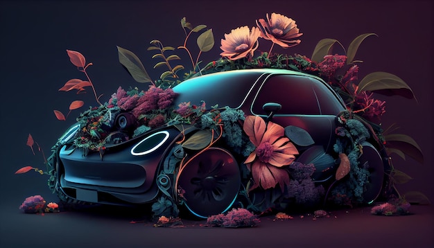 Coche con una IA generativa de celebración de velocidad de ramo de flores