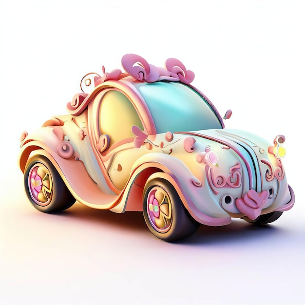 Un coche de juguete con un diseño rosa y azul y la palabra amor.