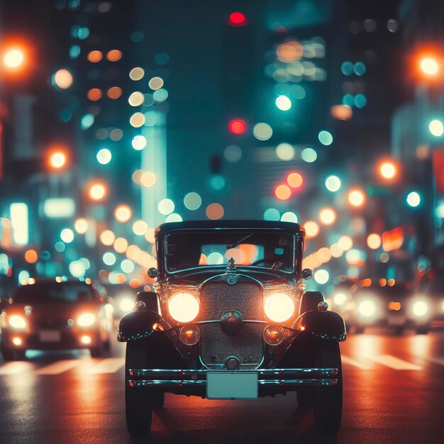 Foto el coche ligero bokah en la ciudad