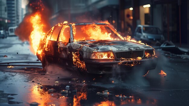coche en llamas