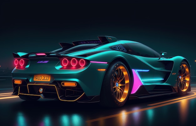 Un coche con luces de neón.