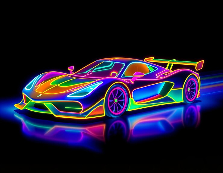 un coche con una luz de neón colorida en él