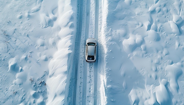 El coche se mueve a través de la nieve profunda