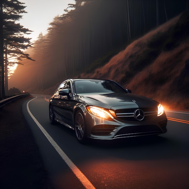 Foto coche negro en la carretera