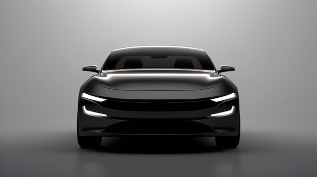 Un coche negro con faros futuristas.