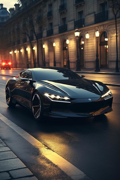 Coche negro yendo muy rápido en las calles