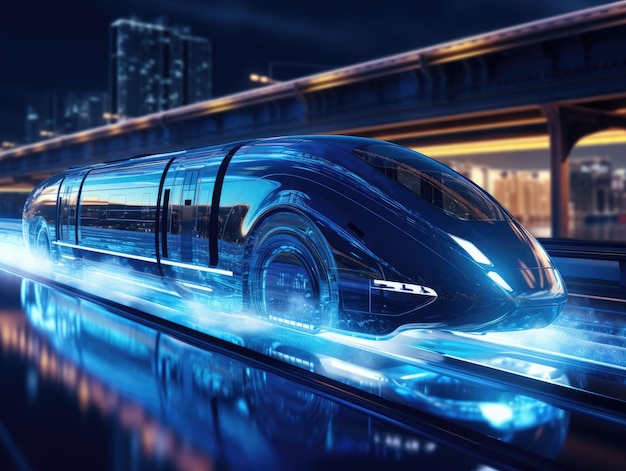 coche o vehículo faro abierto estacionado en un concepto moderno futurista Transporte futuro Coche autónomo futurista Vehículo autónomo sin conductor Tecnología de coche autónomo AI Generativo