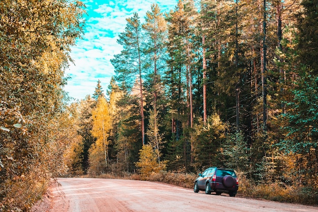 Coche parado al lado de un camino de tierra del país