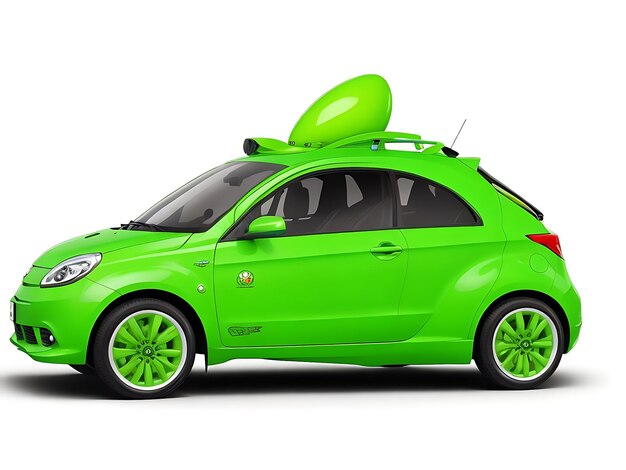 Foto coche de pascua verde con huevo verde y espacio para copiar