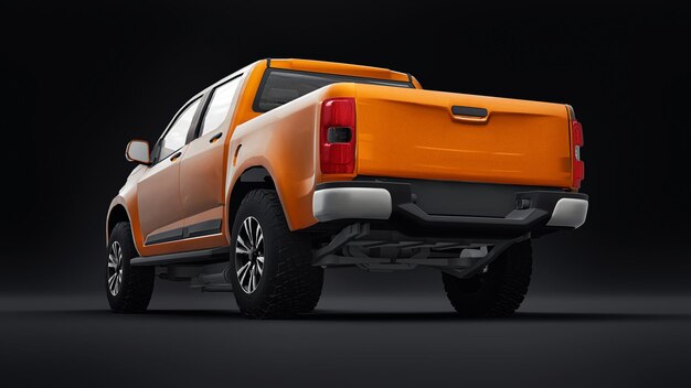 Coche pickup Orang sobre un fondo blanco. Representación 3D.
