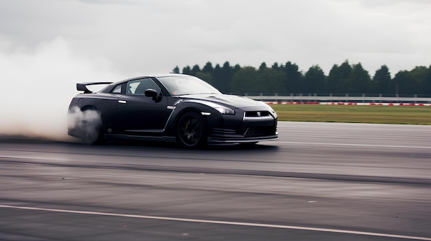 coche en una pista con humo saliendo de ella gtr ai generado