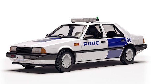 Un coche de policía blanco y azul con la palabra poc en el lateral.