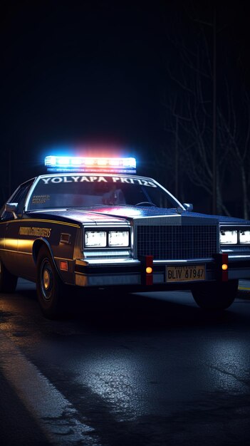 Foto un coche de policía con las luces encendidas y la palabra 