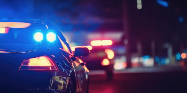 Foto coche de policía con luces intermitentes en la carretera