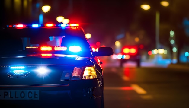 Foto un coche de policía con luces intermitentes.