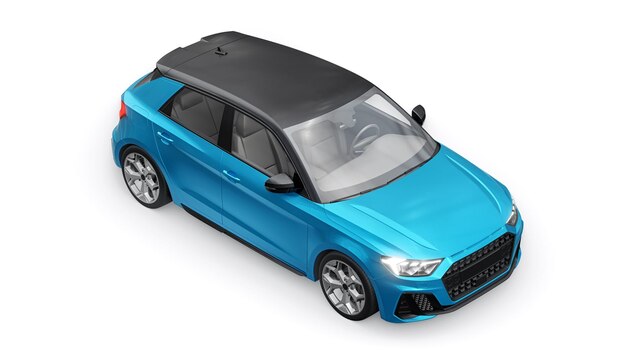 Foto coche premium urbano compacto en un hatchback azul sobre un fondo blanco aislado ilustración 3d