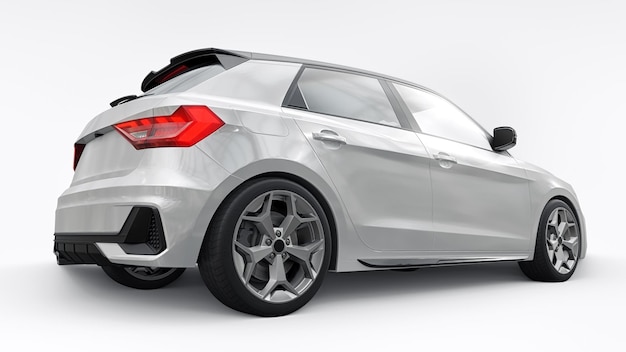 Coche premium urbano compacto en un hatchback blanco sobre un fondo blanco aislado ilustración 3d