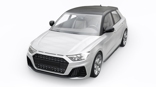 Coche premium urbano compacto en un hatchback blanco sobre un fondo blanco aislado ilustración 3d