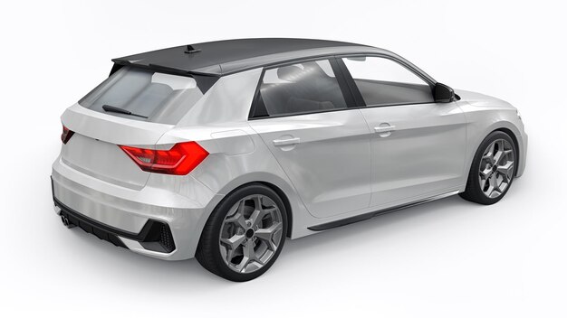 Coche premium urbano compacto en un hatchback blanco sobre un fondo blanco aislado ilustración 3d