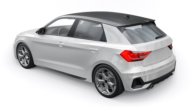 Coche premium urbano compacto en un hatchback blanco sobre un fondo blanco aislado ilustración 3d
