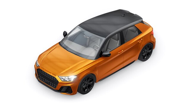 Coche premium urbano compacto en un hatchback naranja oscuro en una ilustración 3d de fondo blanco aislado