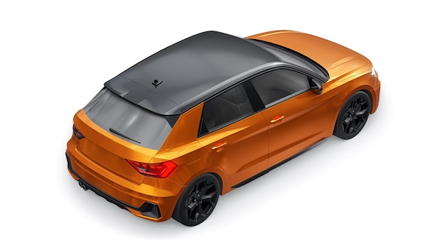 Coche premium urbano compacto en un hatchback naranja oscuro en una ilustración 3d de fondo blanco aislado