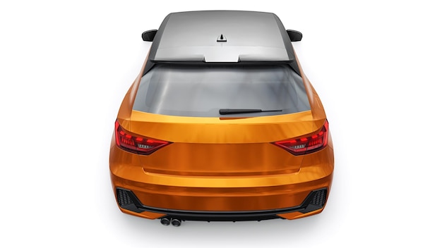 Coche premium urbano compacto en un hatchback naranja oscuro en una ilustración 3d de fondo blanco aislado