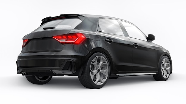 Coche premium urbano compacto en un hatchback negro sobre un fondo blanco aislado ilustración 3d