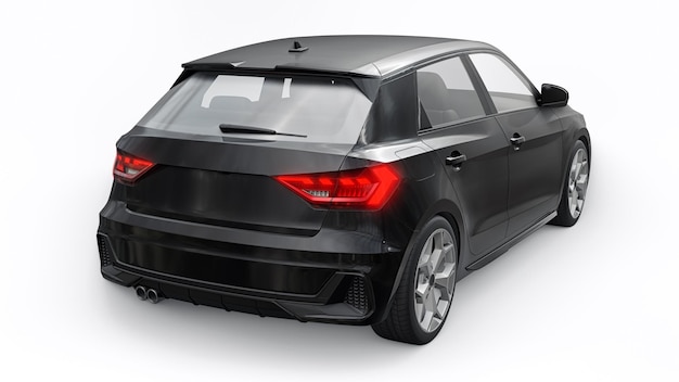 Coche premium urbano compacto en un hatchback negro sobre un fondo blanco aislado ilustración 3d