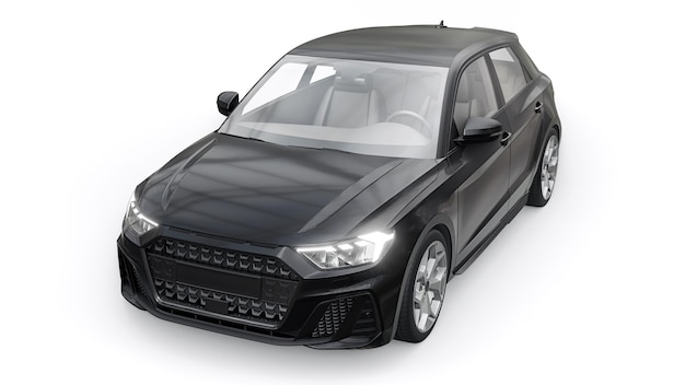 Coche premium urbano compacto en un hatchback negro sobre un fondo blanco aislado ilustración 3d