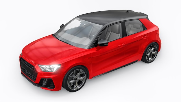 Coche premium urbano compacto en un hatchback rojo sobre un fondo blanco aislado ilustración 3d