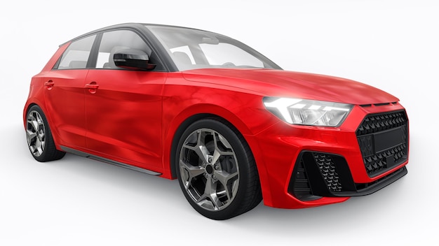 Coche premium urbano compacto en un hatchback rojo sobre un fondo blanco aislado ilustración 3d