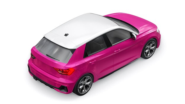 Foto coche premium urbano compacto en un hatchback rosa sobre un fondo blanco aislado ilustración 3d